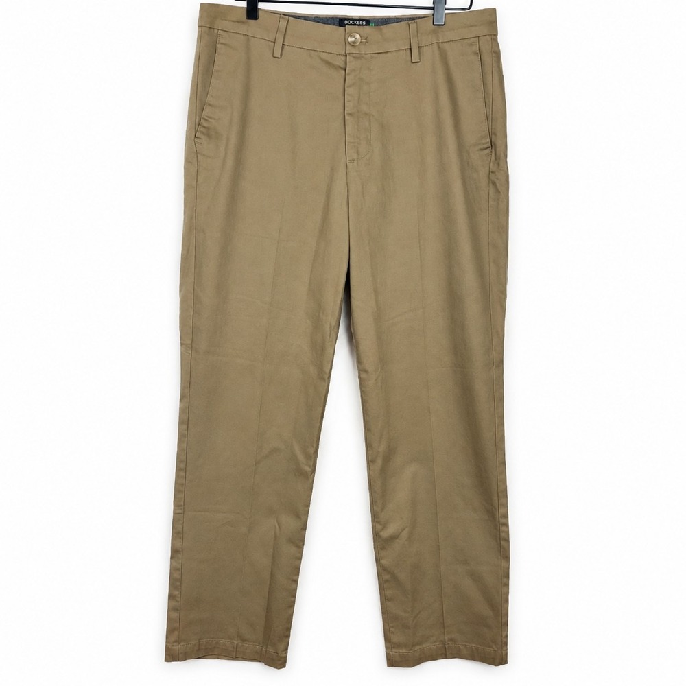 Dockers Khaki Pants Mens Size 33 Beige Casual Straight Fit Stain Defender